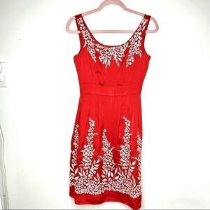 VNTG Antonio Melani Retro Red Embroidered Dress 0